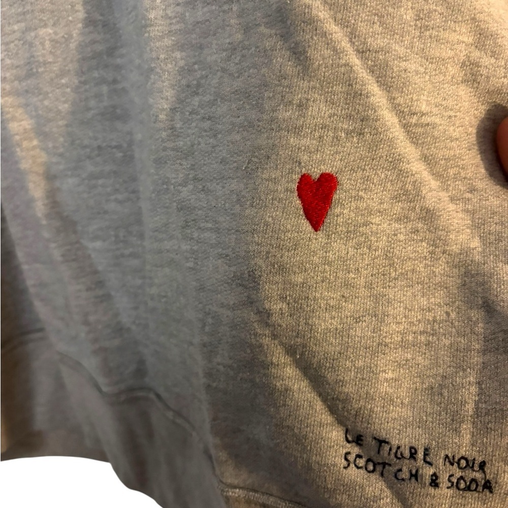 Scotch & Soda Gray Sweatshirt | Embroidered Red Hearts - Picture 4 of 12